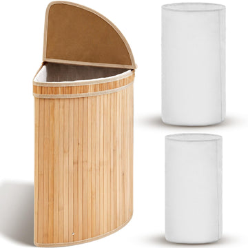 Corner Bamboo Laundry Hamper with Lid, Wood, 14 x 14 x 25 Inch