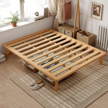 California-King Wood Platform Bed Frame, 14 Inch Bed Base, Oak