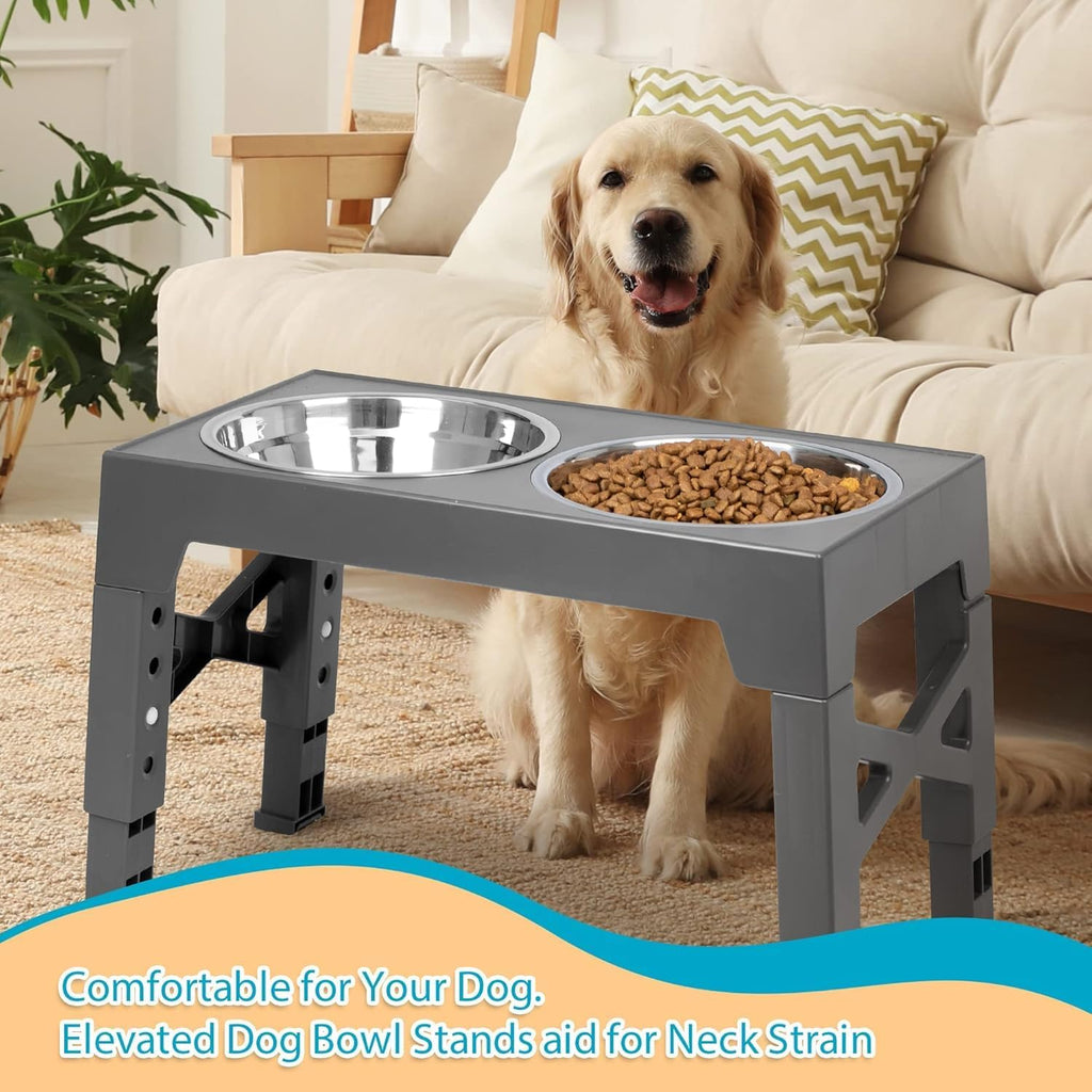 Elevated Dog Bowls with 2 Stainless Steel Dog Food Bowls, Raised Dog Bowl Adjusts to 5 Heights (3.15", 8.66"