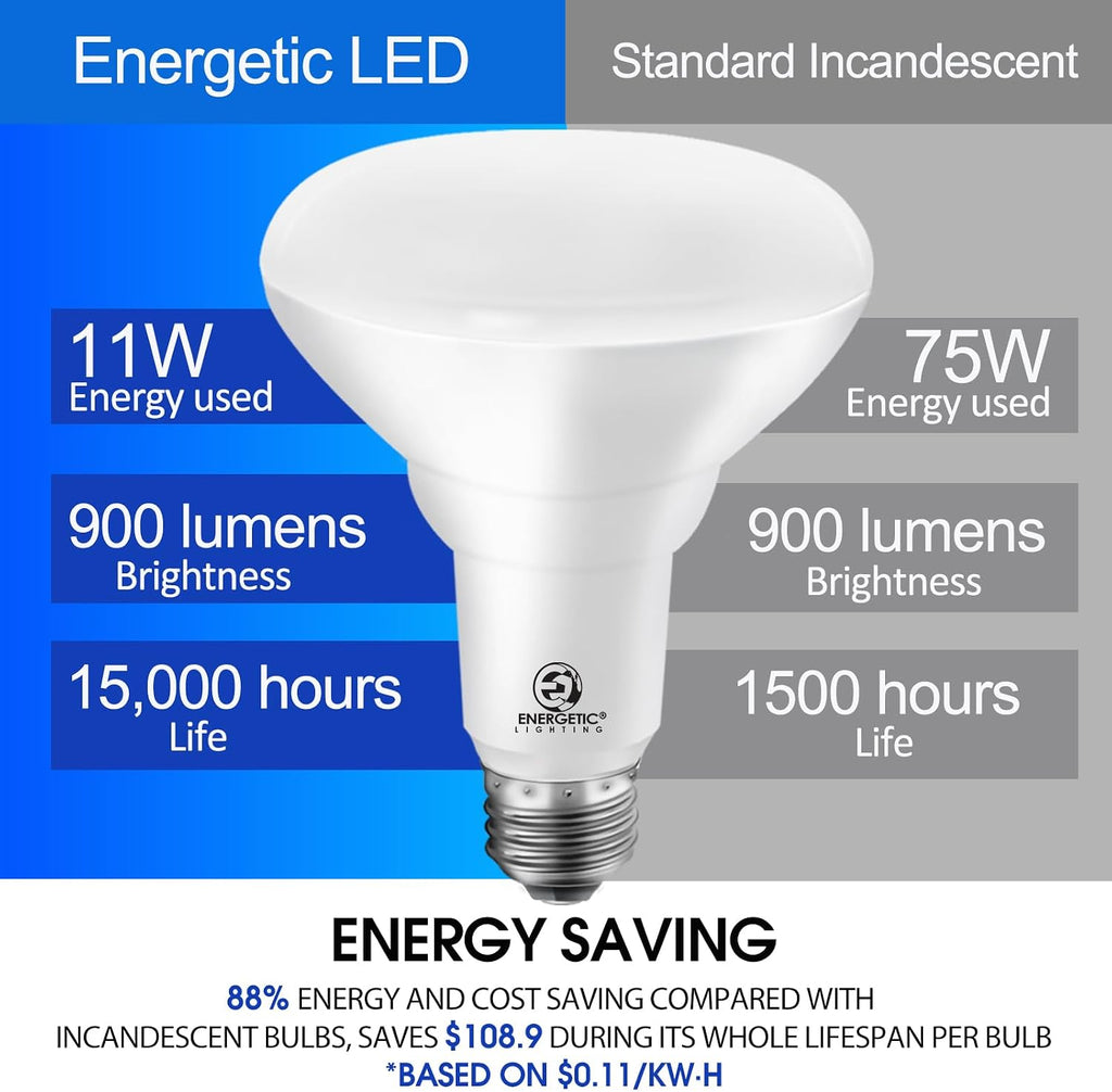 Energetic 12PK BR30 Indoor LED Flood Light Bulb, 11W=75W, 2700K Soft White