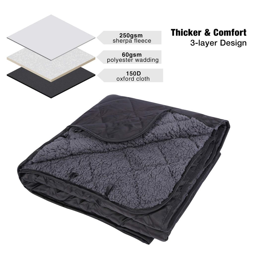 Large Camping Blanket with Sherpa Lining, Black 79"x59"