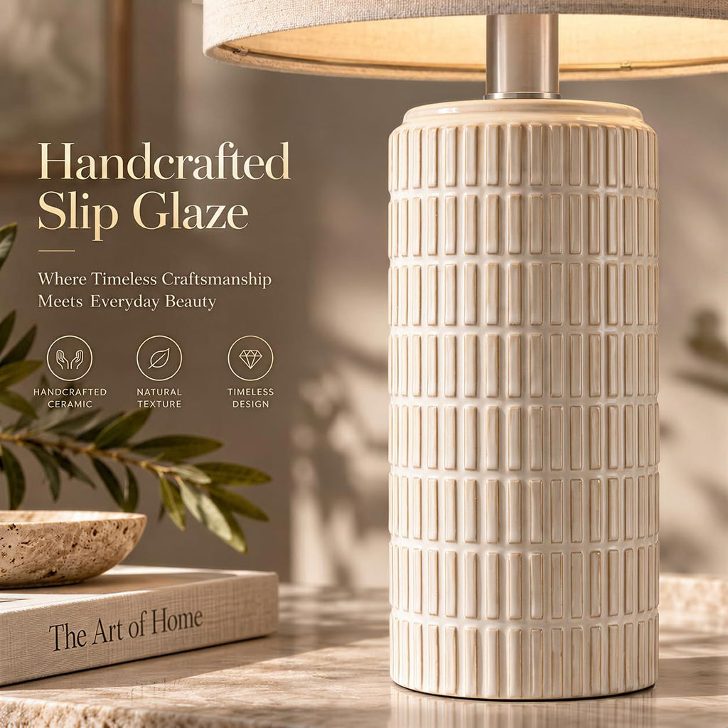 23" Modern Ceramic Table Lamp Set of 2 Bedroom, White