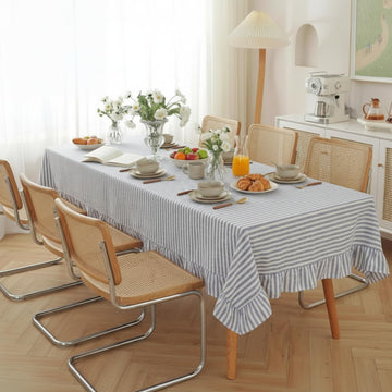 Cotton Striped Tablecloth Rectangle 60" X 120" Blue White