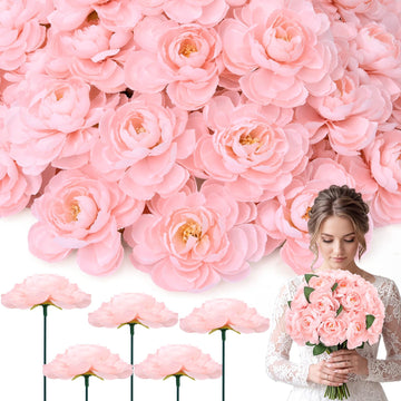 50 Pcs Artificial Peonies with Long Stems Bulk Fake Flowers, Pink