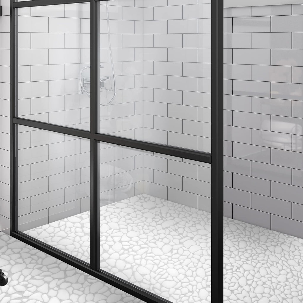 Pebble Tile for Shower Floor Border Kitchen Bathroom Backsplash, White Recycled Glass Marble Stone Looks