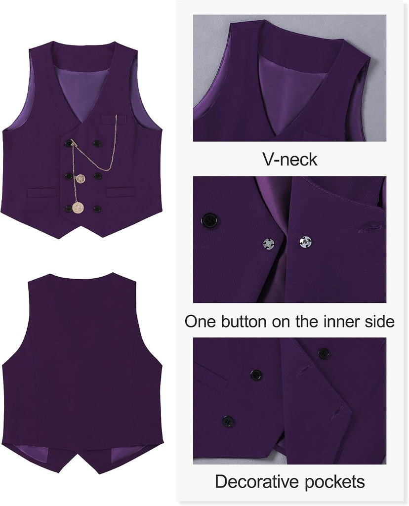 Boys Suit Formal Dress Clothes Big Boy Wedding Outfit Vest+Pants+Dress Shirt+Chain+Adjustable Tie