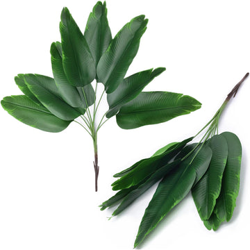 Fake Bird of Paradise Plant Artificial Banana Tree 30 Inch 2 Pack, Tropical Monstera Plants Big Leaves Faux Palm Leaf