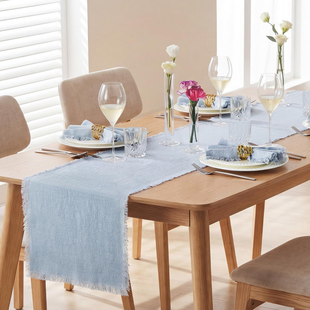 Frayed Edge Table Runner - Light Blue