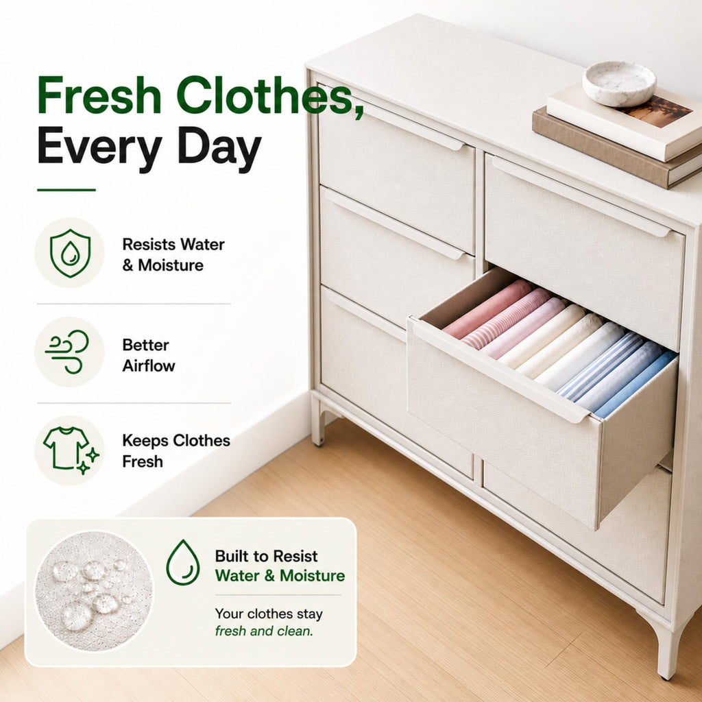 Naima 6-Drawer Premium Fabric Dresser, Waterproof, Beige
