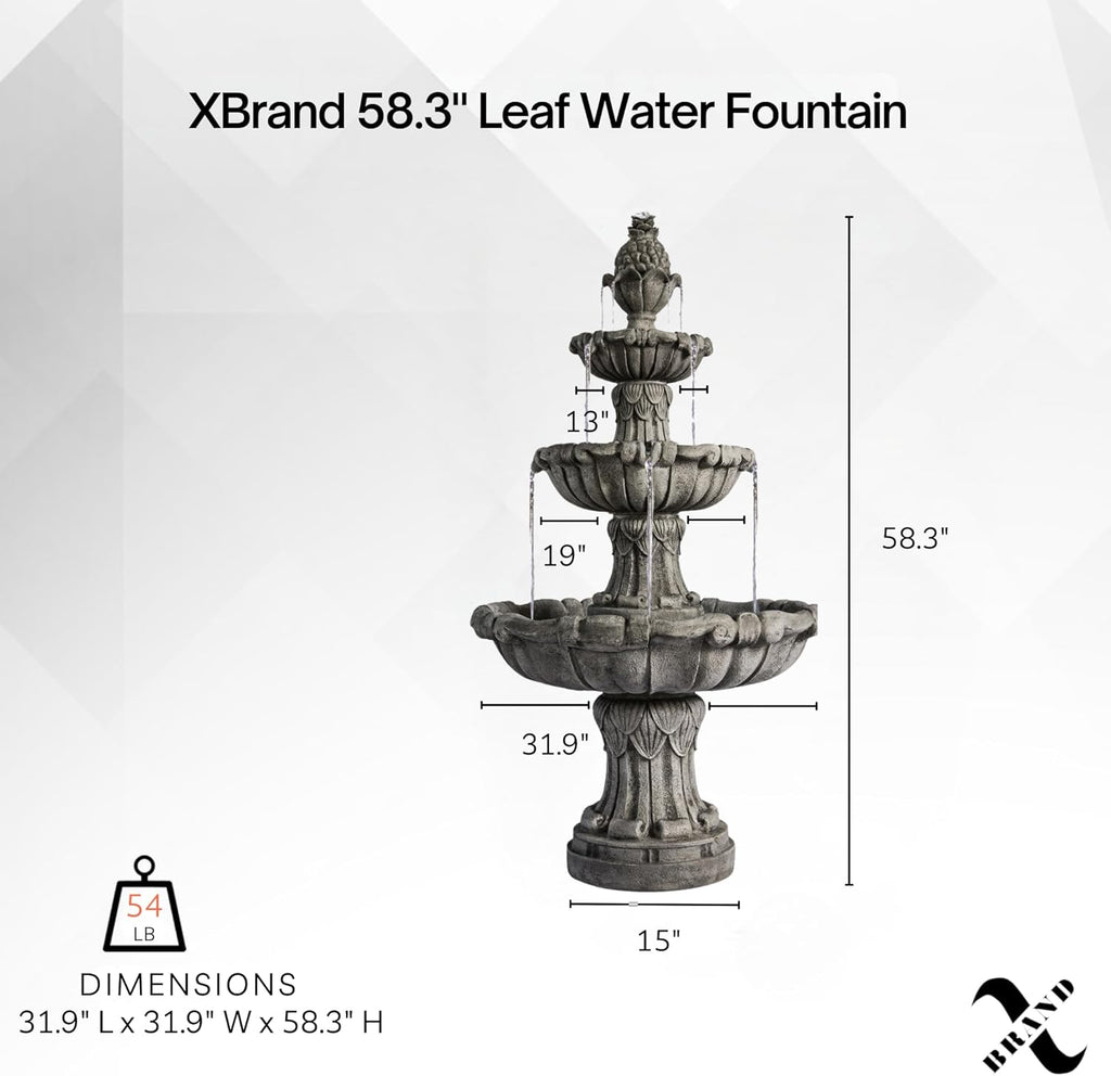 Outdoor Bird Bath Fountain 58.3" - 3-Tier Freestanding Water Fountain with Pump, Large Garden Patio Yard Décor