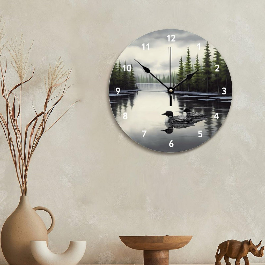 Loon Rustic Wall Clock Lake Time Wall Clocks Battery Operated