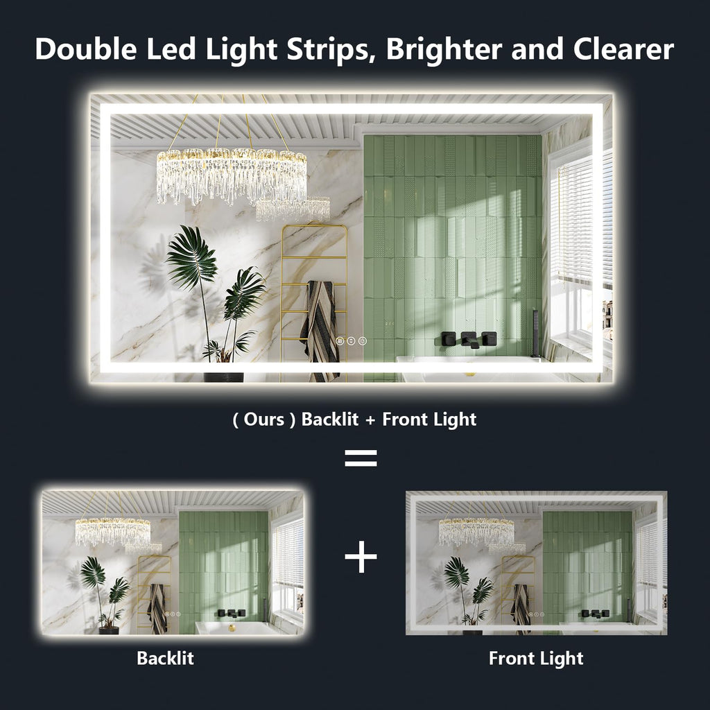 66x48 LED Bathroom Mirror with Lights, Lighted Vanity Mirror