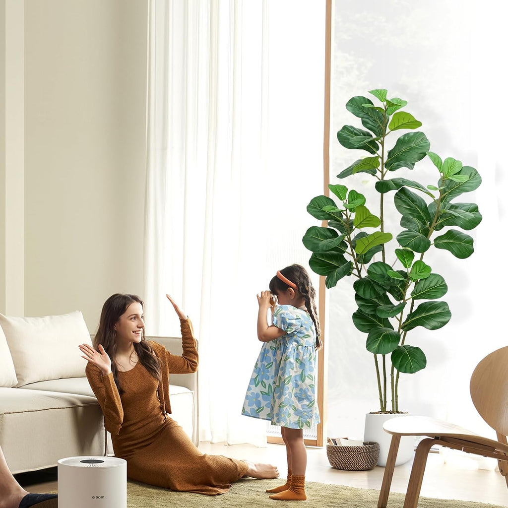 Faux Fiddle Leaf Fig Tree 5ft with White Planter 4 Trunk Fake Plants in Pot