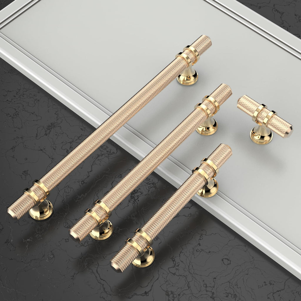 10 Pack 7"(177mm) Gold Cabinet Pulls Knurled Kitchen Cabinet Handles Drawer Pulls Brushed Brass Cupboard Hardware for