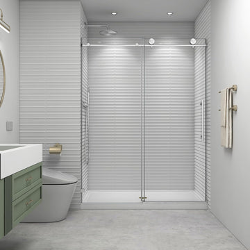 55"- 60" W x 76" H Soft Closing Sliding Frameless Shower Doors, Nano Explosion-Proof Film Shower Glass Door