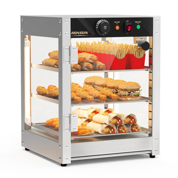 3-Tier Commercial Food Warmer, 15" Pizza Warmer Food Warmer Display with LED Adjustable Lighting Glass Door Removable