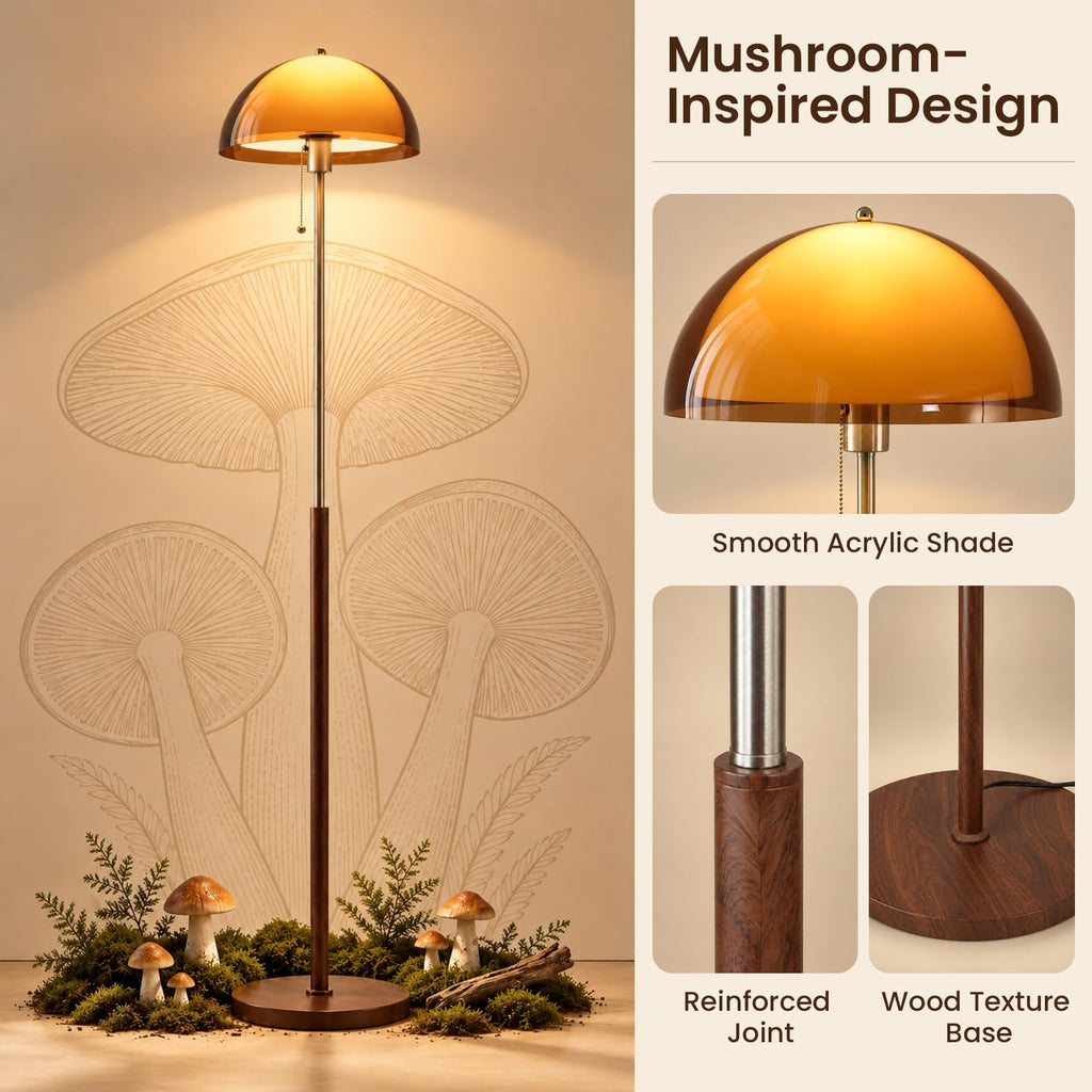 MCM Orange Mushroom Floor Lamp: 63" H Mid Century Living Room Standing Lamp