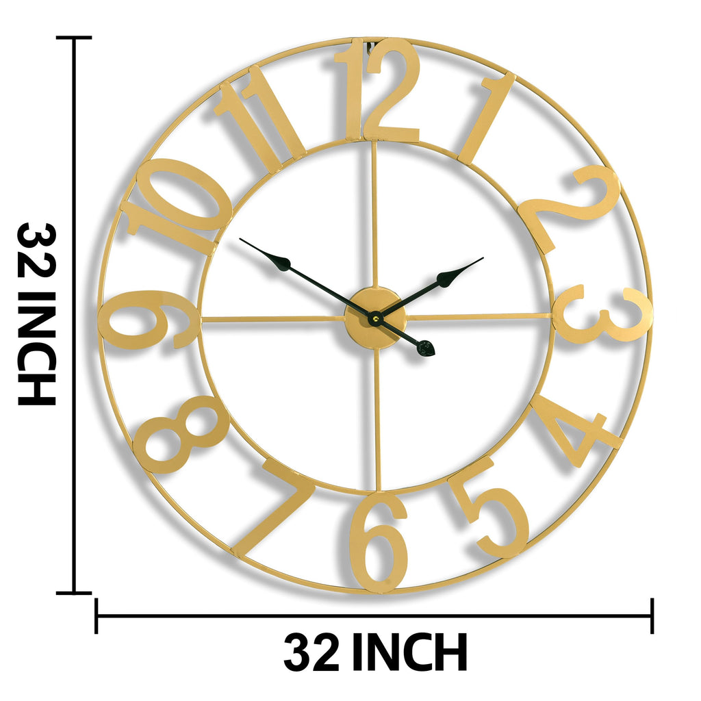 Large Wall Clock, Metal Frame, Battery Powered (32 Inch, Gold)