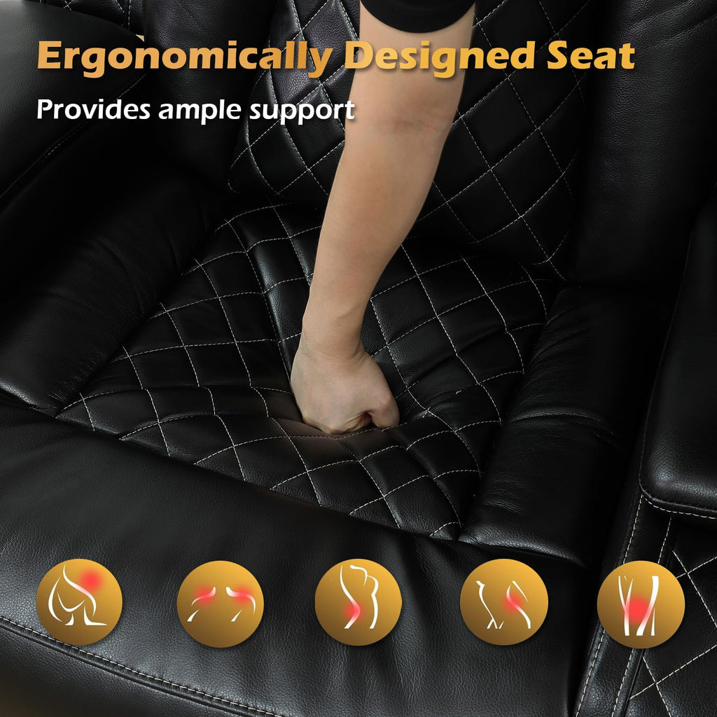 Black Leather Power Reclining Sectional Sofa, Sectional Couch with Recliner, L Shaped Recliner Sofa with LED Light/Read