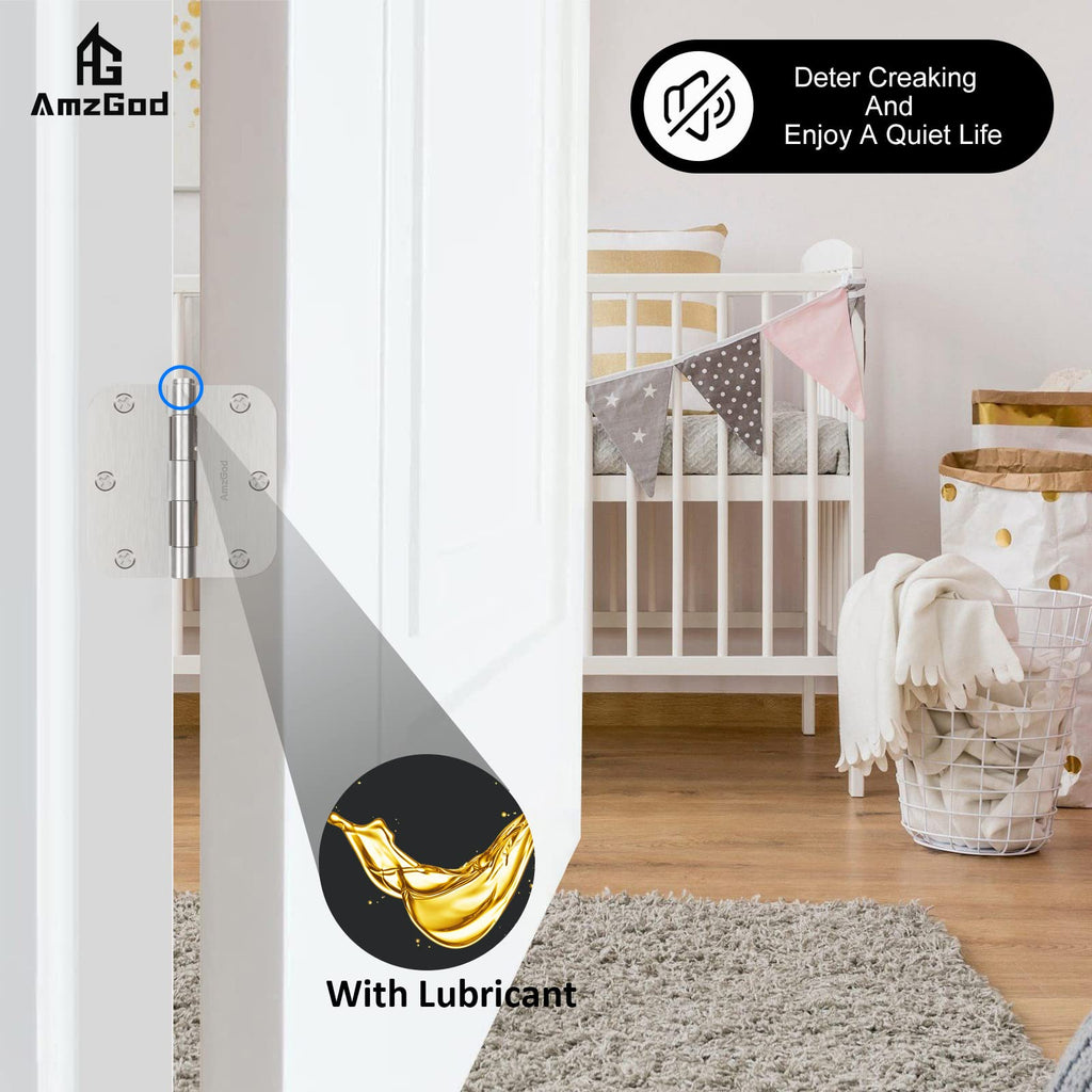 Door Hinges Brushed Nickel - 3 Pack Satin Nickel 3.5 Inch Rounded Interior Door Hinges with 5/8" Radius - Flat Iron