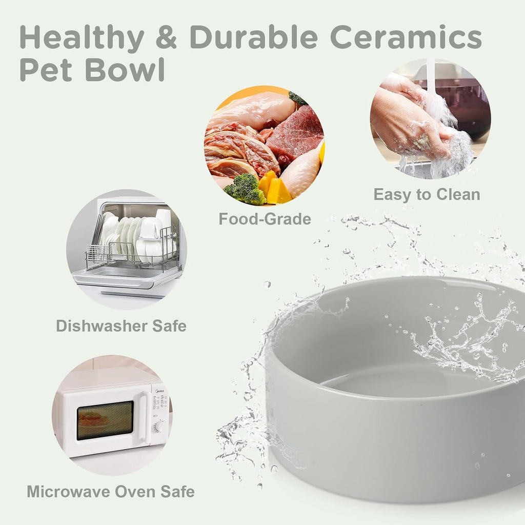 Elevated Dog Bowls Ceramic, 5.1'' Dogs and Cat Food Water Bowls Raised with Non-Slip Bamboo Stand for Puppy Small