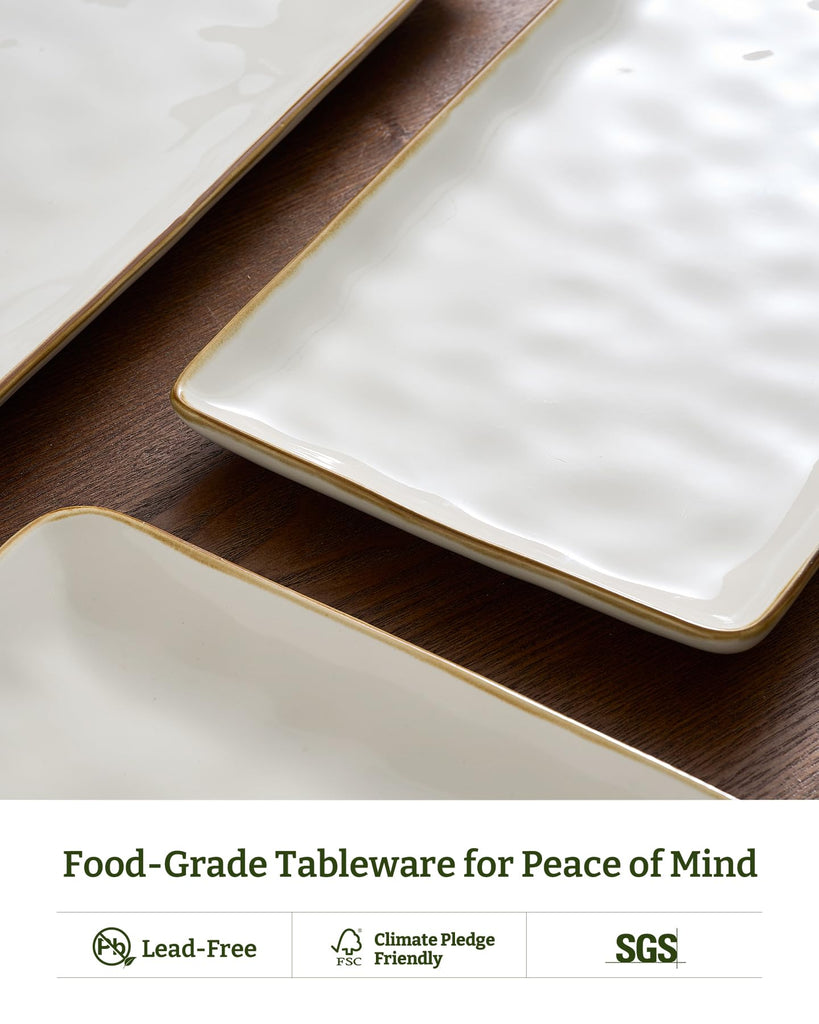 Serving Platters Set of 3 Sizes - Rectangular, Vanilla White