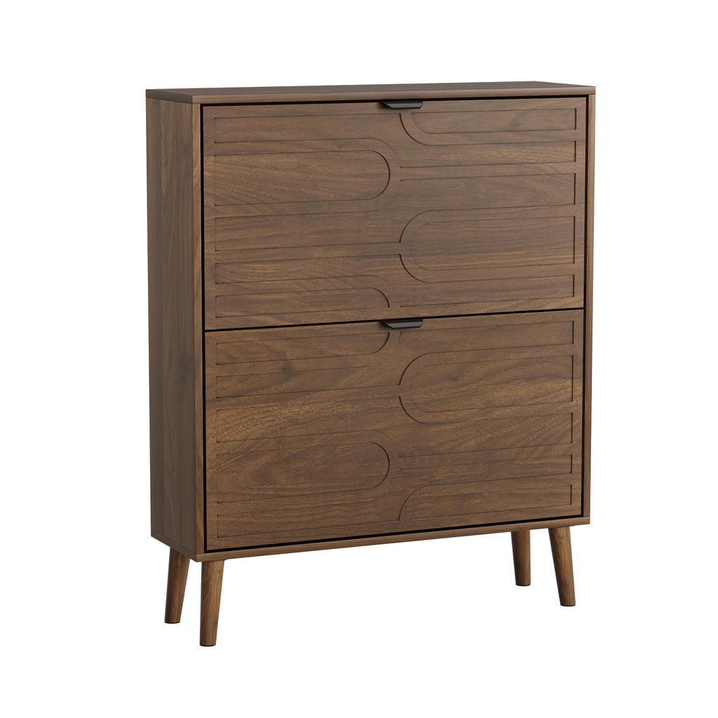 Shoe Cabinet with 2 Flip Drawers, Freestanding Shoe Storage Cabinet with Fluted Panel Design, Hidden Shoe Organizer