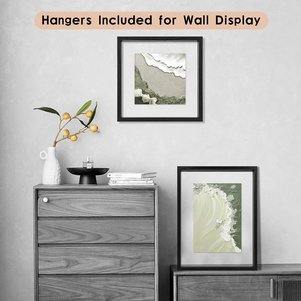11x14 Floating Frames Set of 2,Double Glass Picture Frame Display Any Size Photo up to 11x14,Wall Mount or Tabletop