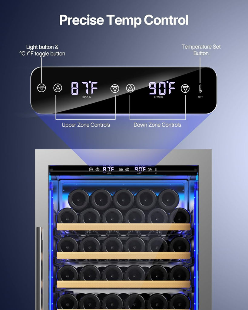 Wine and Beverage Refrigerator, 24 Inch 2 IN 1 Dual Zone Wine Cooler, Built