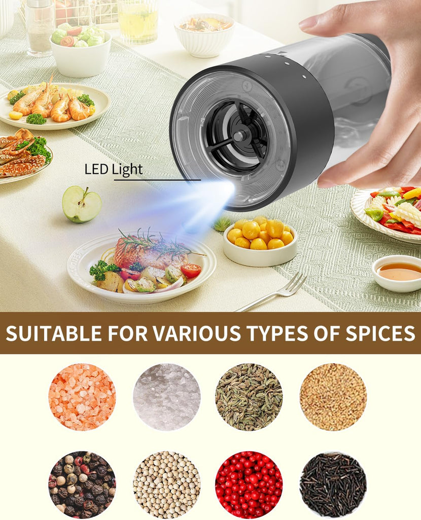 Electric Salt and Pepper Grinder Set Rechargeable Salt and Pepper Mills with 6-Level External Adjustable Coarseness - Set of 2
