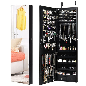47.5''H Jewelry Armoire, Over the Door/Wall Mounted, Full Length Mirror with Jewelry Storage, Lockable Jewelry