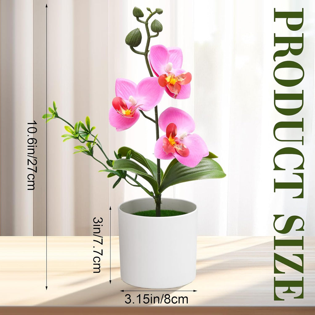 Artificial Orchid Flowers Mini Potted Orchids Fake Orchids with Plastic Vase for Table Centerpiece Home Office - Set of 8