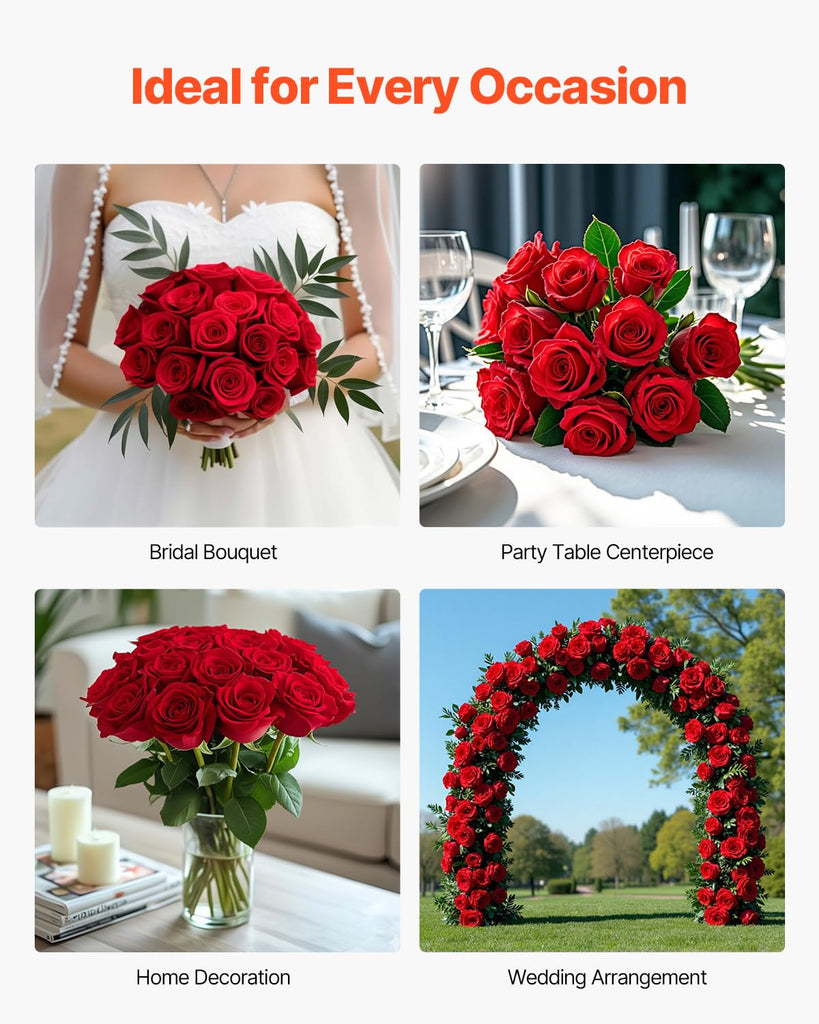Artificial Flowers, 500 pcs Real Looking Red Foam Fake Roses Bulk, Faux Red Bridal Shower with Stems for DIY Wedding
