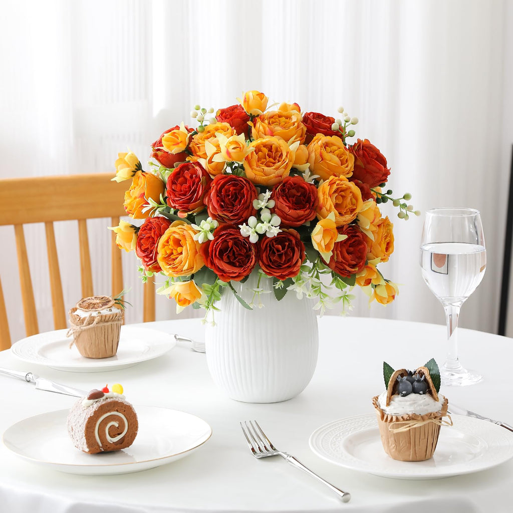 8 Packs Orange Peonies Artificial Flowers Faux Peony Bouquet Autumn Fake Flowers for Vase Silk Floral Arrangements