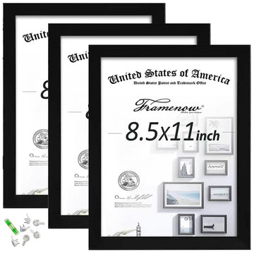 8.5x11 Picture Frames Set of 3, Shatter-Resistant Glass Display Certificate or Pictures 8.5 by 11, To Wall and