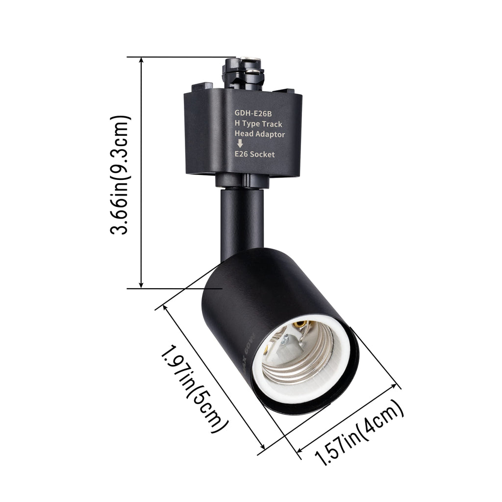 H Type Track Lighting Head to E26 Medium Screw Base Adapter Light Direction Adjustable Pack of 6 (Black)