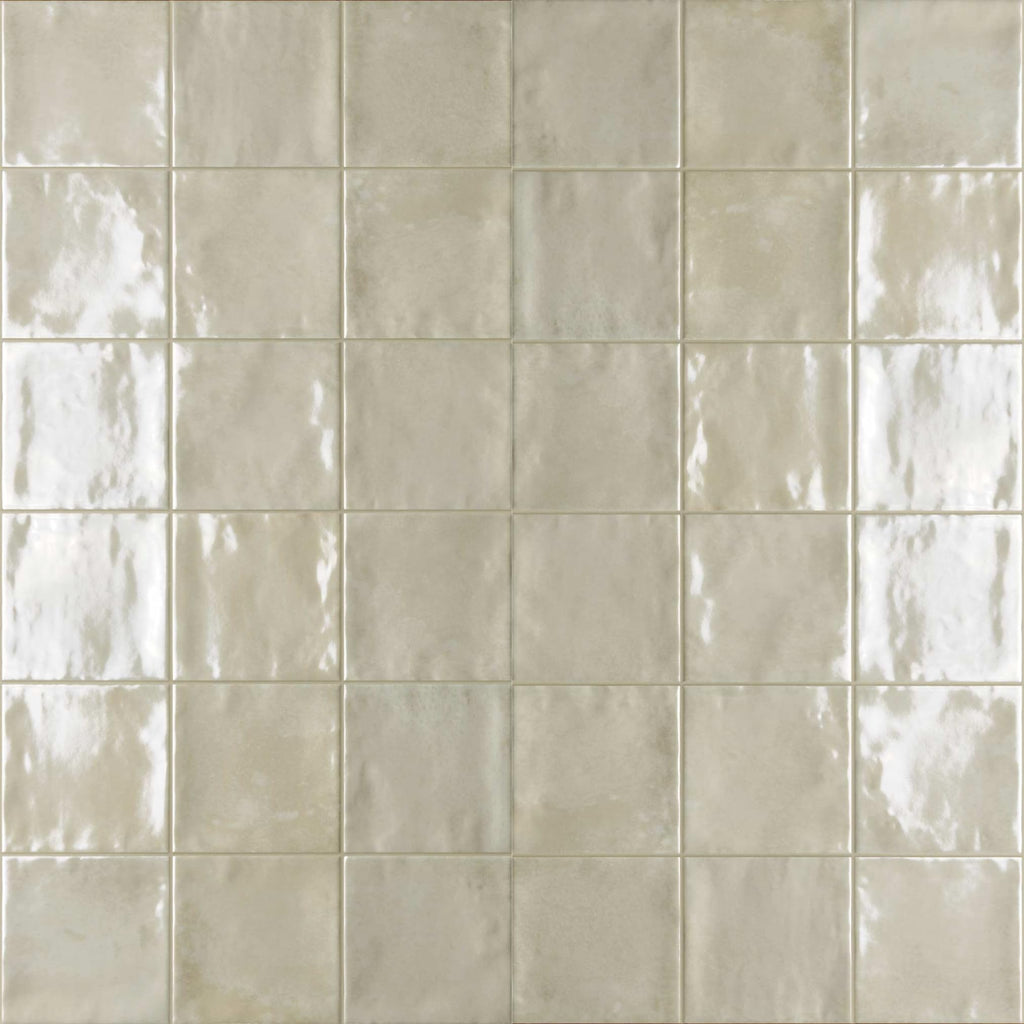 Ivory Glossy Porcelain Subway Zellige Look Tile - 4x4 Inches Wall and Floor, Backsplash, Shower, Fireplace Accent