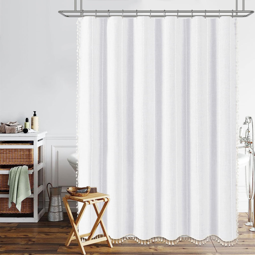 White Boho Farmhouse Linen Heavy Duty Cloth Set, 72x72