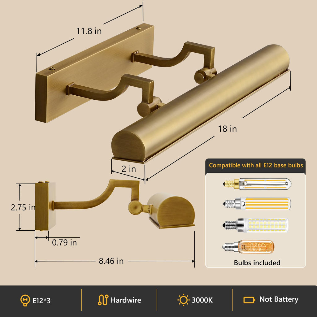 18 inch Hardwired Picture Light Brass Picture Light for Wall