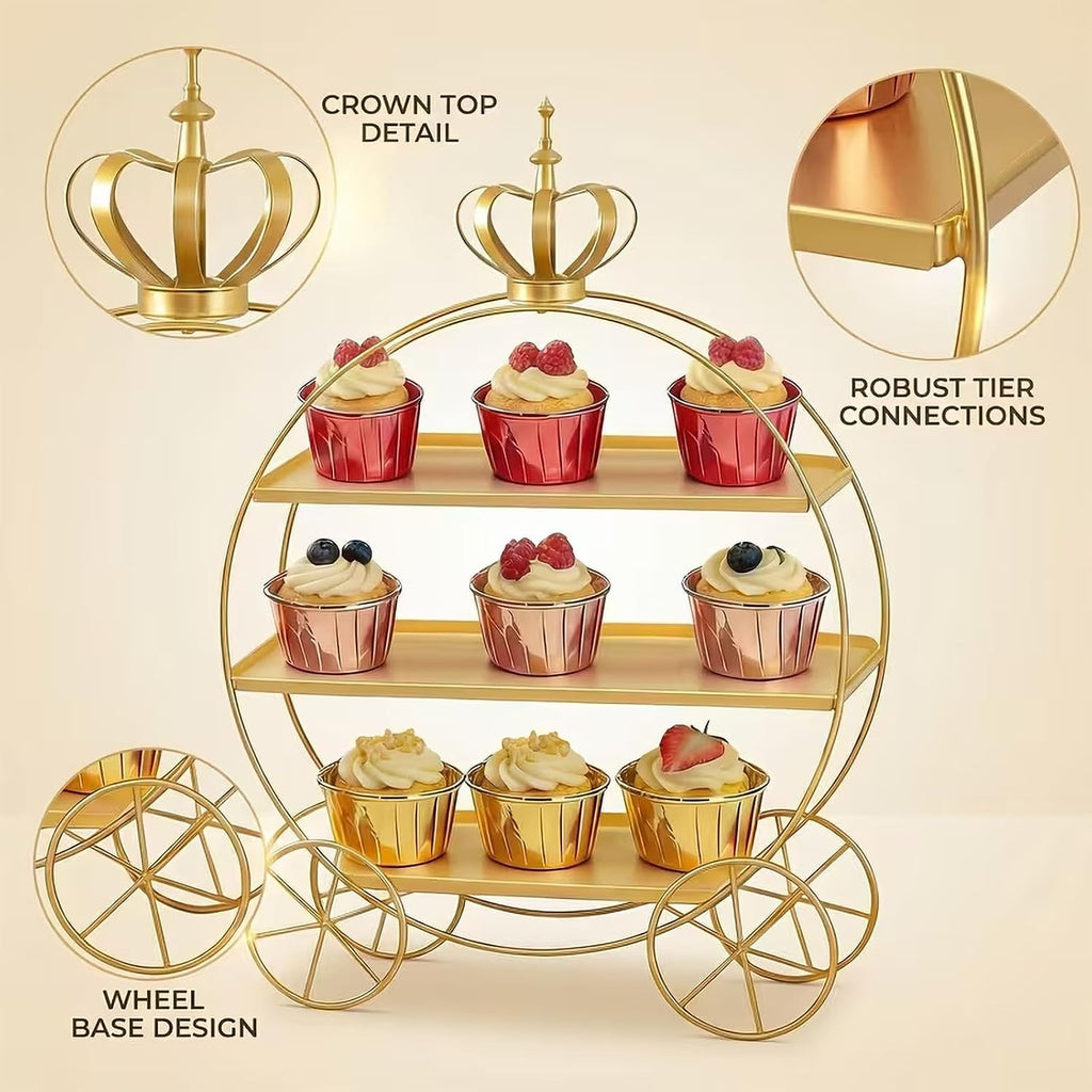 3-Tier Gold Cupcake Stand for Weddings & Parties - Tiered Serving Tray Crown Dessert Table Display Stand Holder