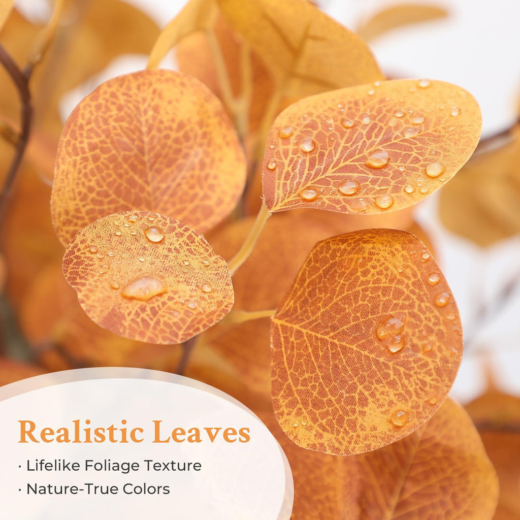 6FT Fall Artificial Eucalyptus Tree with Wicker Basket, Orange Potted Faux Eucalyptus Trees, Autumn Fake Eucalyptus
