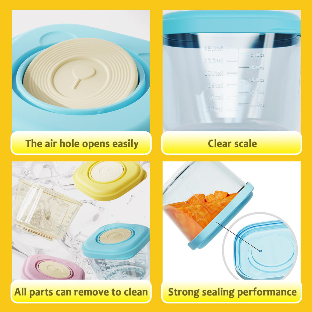 Baby Food Containers, 5 oz Storage Jars with Lids, 6 Pack, Freezer Safe