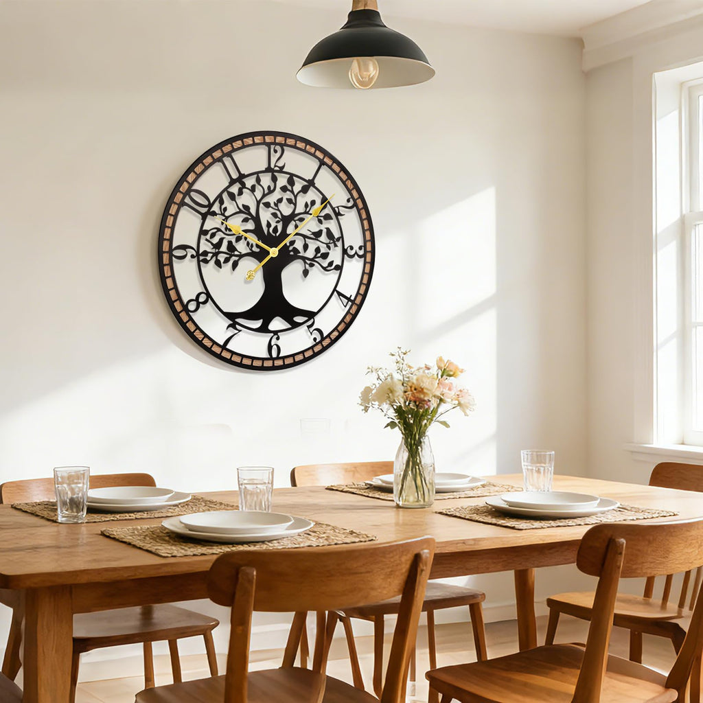 24" Farmhouse Bird Branch Wall Clock with Metal Tree Design