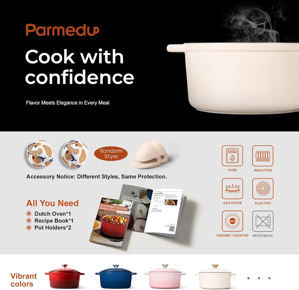 5.5QT Enameled Cast Iron Dutch Oven for Sourdough Bread, Slow Cooking & Home Meals, Beginner-Friendly Pot for Artisan