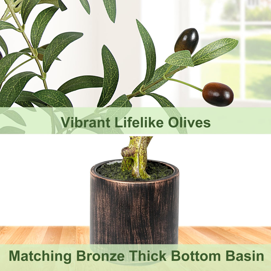 5FT Artificial Olive Tree Indoor - Lifelike Fake Olive Tree with Branches, Leaves & Fruits, Realistic Faux Tree