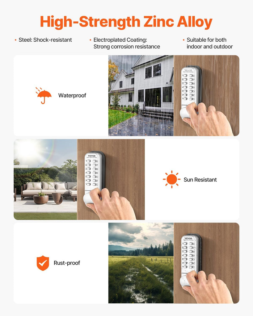 Mechanical Keyless Entry Door Lock, 14 Key Mechanical Door Lock, Mechanical Keypad Door Knob, Single-Side Stainless