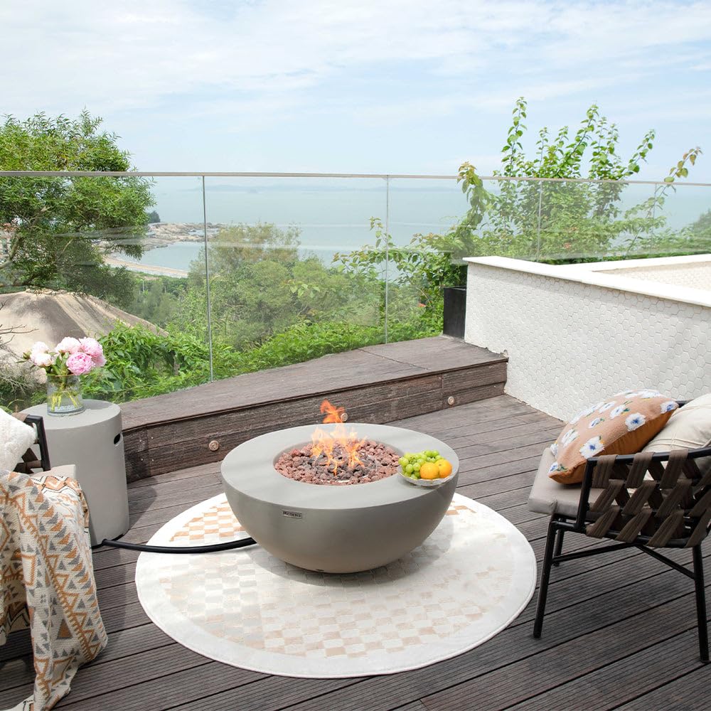 Roca Natural Gas Fire Pit Table, Round Cast Concrete, 34 x 34-in