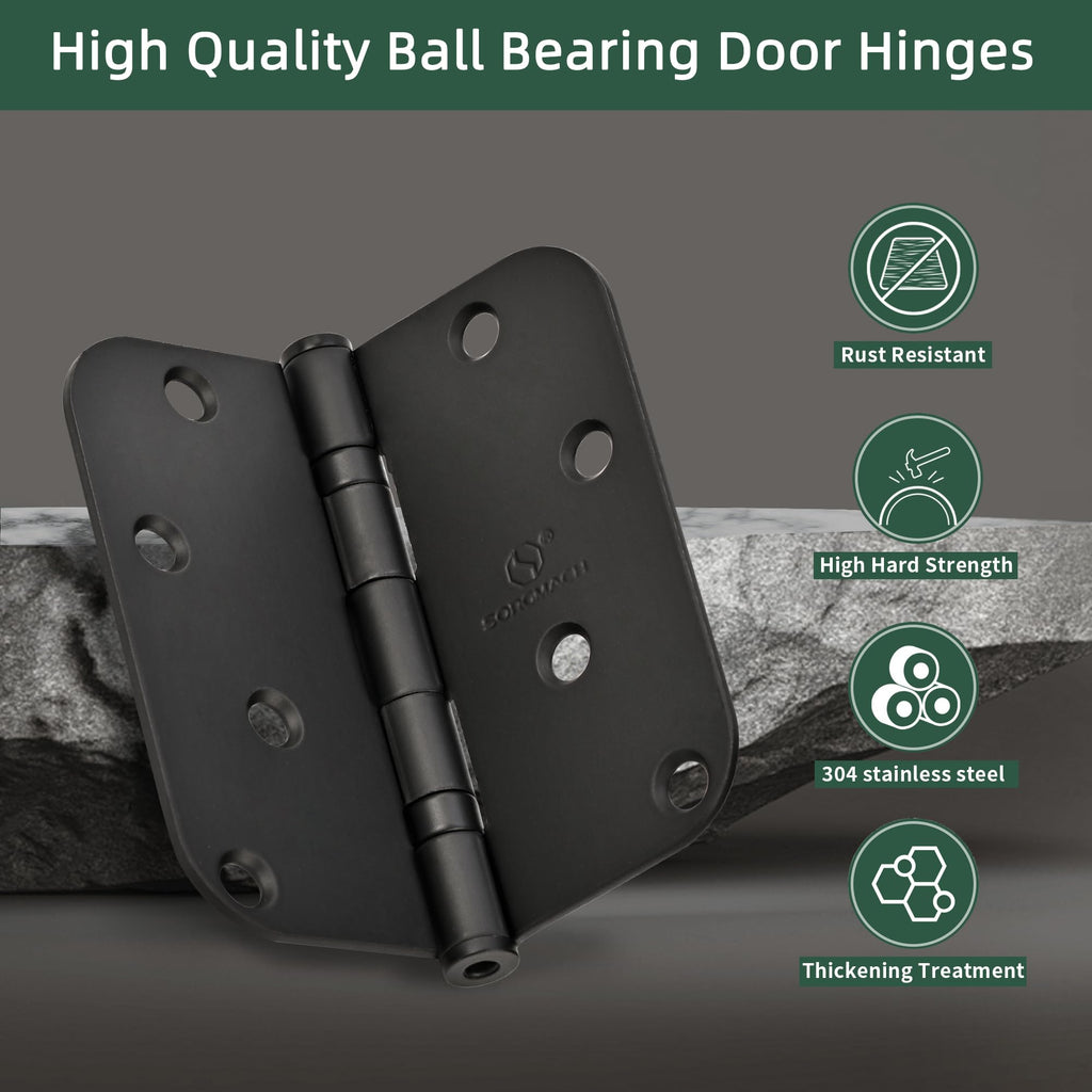 304 Stainless Steel 4 Inch Matte Black Door Hinges 5/8" Radius Corners Interior Hinges 4'' Ball Bearing Door Hinges
