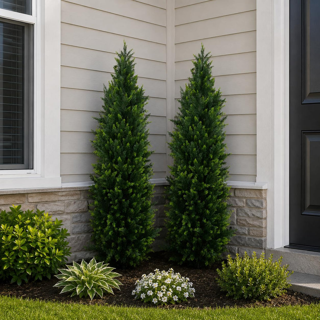 Artificial Cedar Topiary Trees 5ft Set of 2 Cypress Tree with Ground Spike