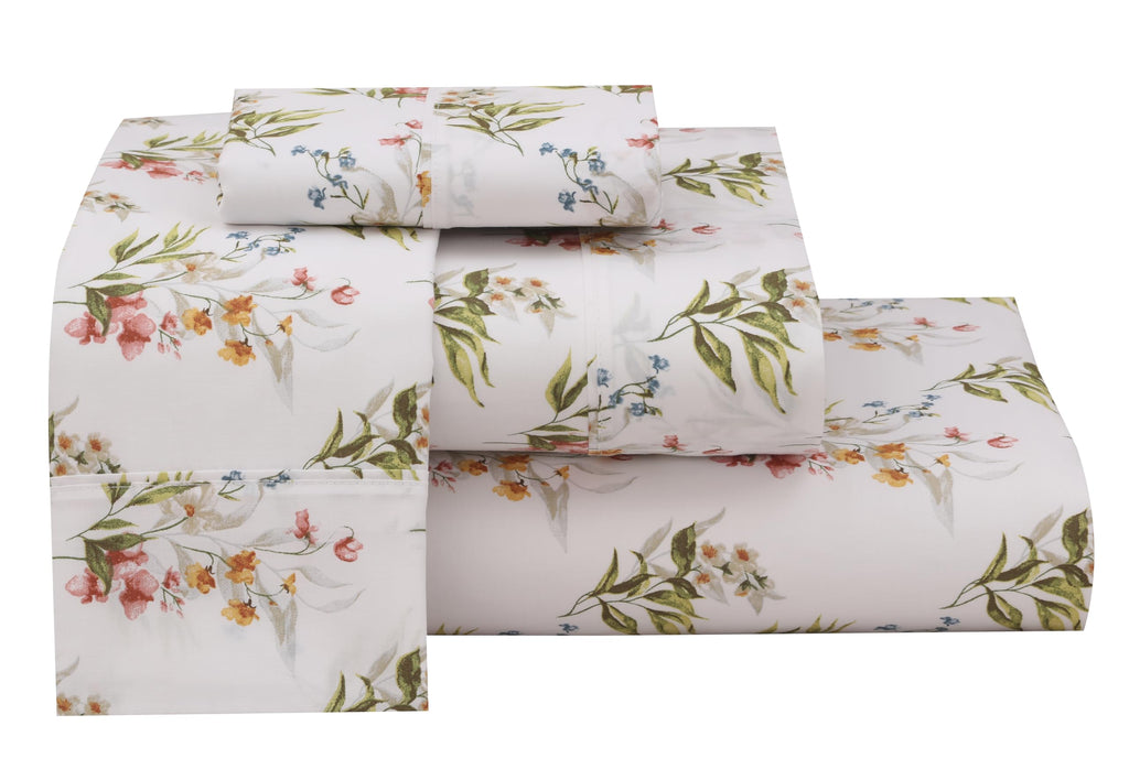 100% Cotton Split King Sheets, Percale Sheet Set, Floral Bliss